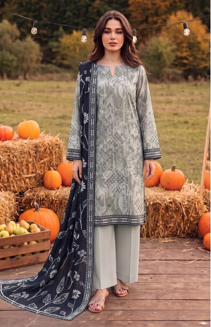 Grey Abstract Linen 3-Piece Suit