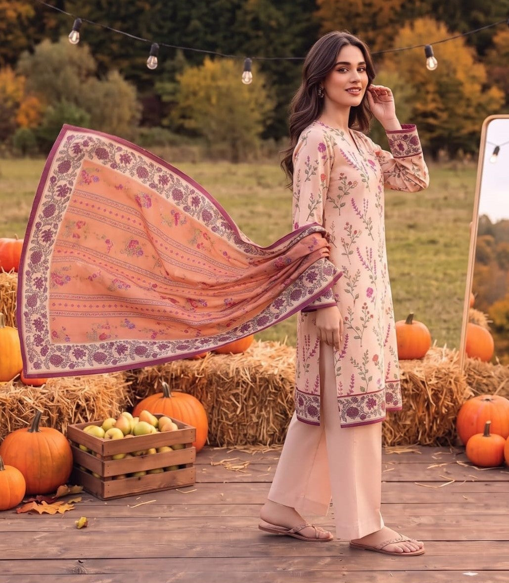 Peach Floral Linen 3-Piece Suit