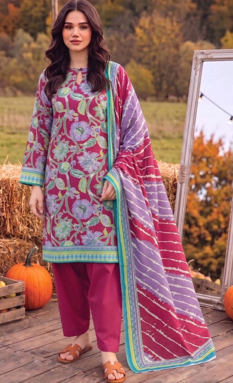 Magenta Abstract Linen 3-Piece Suit