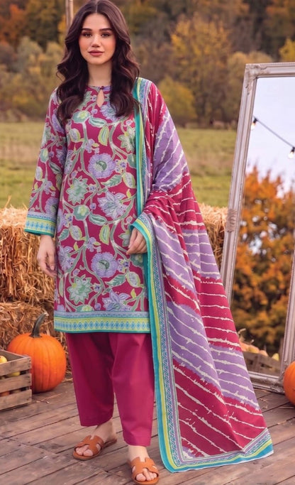 Magenta Abstract Linen 3-Piece Suit
