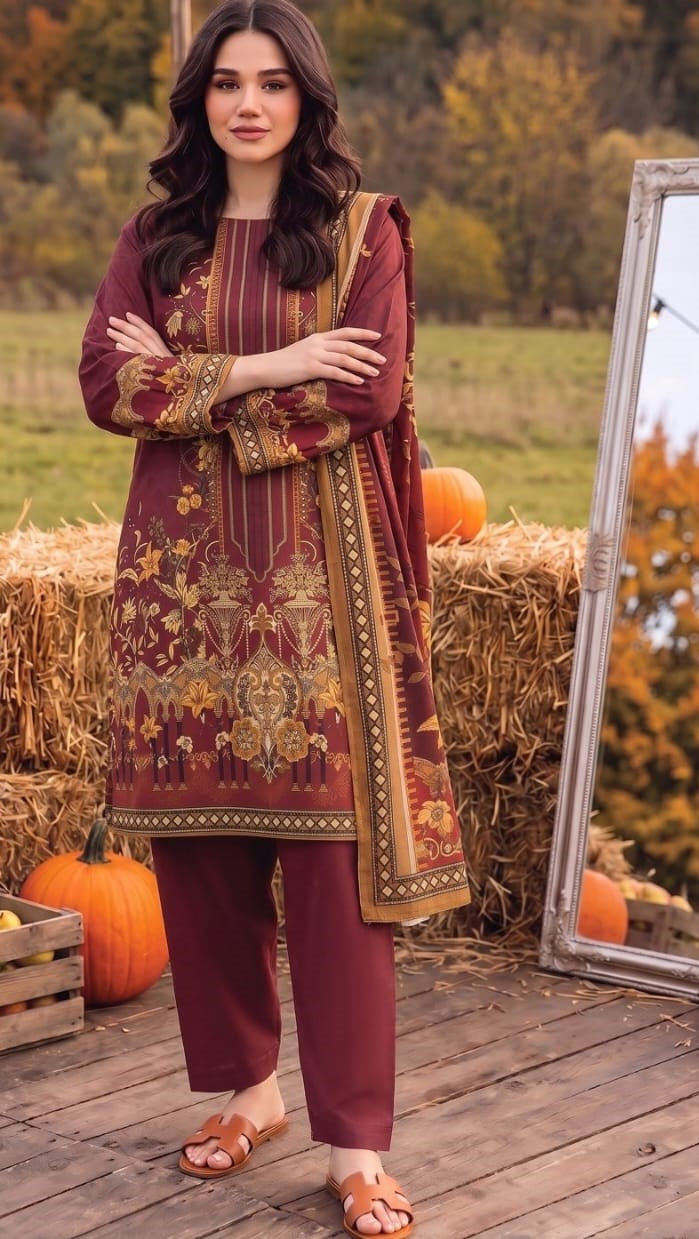 Maroon Traditional Linen 3-Piece Suit