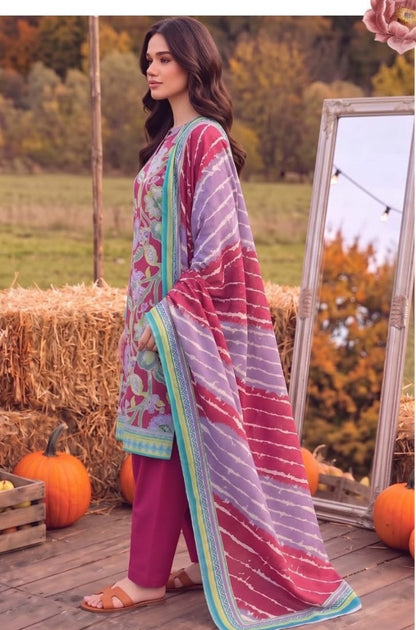 Magenta Abstract Linen 3-Piece Suit