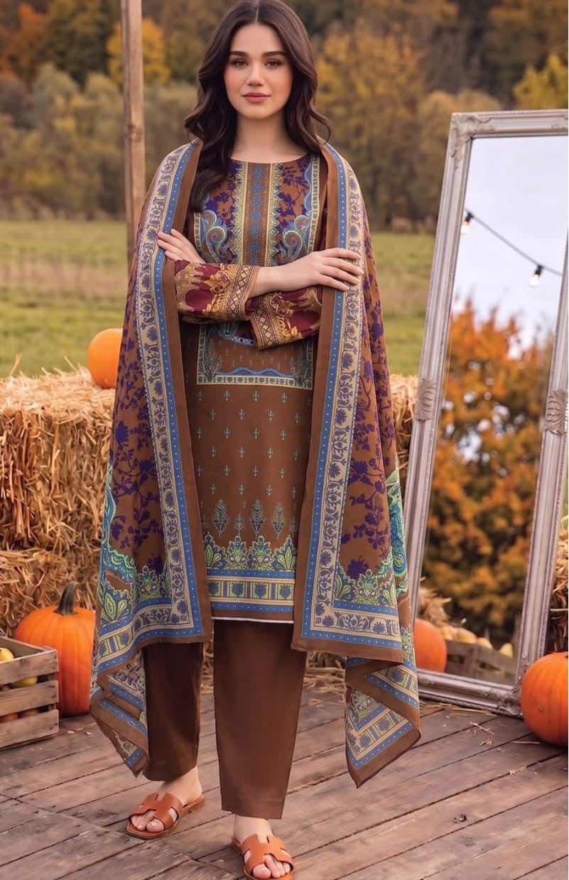Dark Brown Ethnic Linen 3-Piece Suit