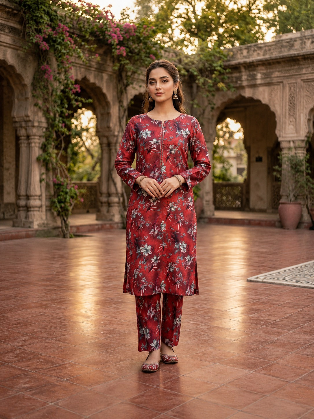 Printed 2-Piece Suit - Red Striped