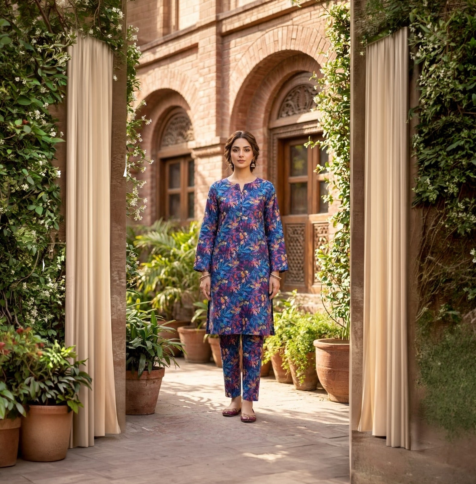 Printed 2-Piece Suit - Dark Multicolor Leaf