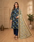Midnight Bloom Printed Lawn 3-Piece Suit with Floral Dupatta