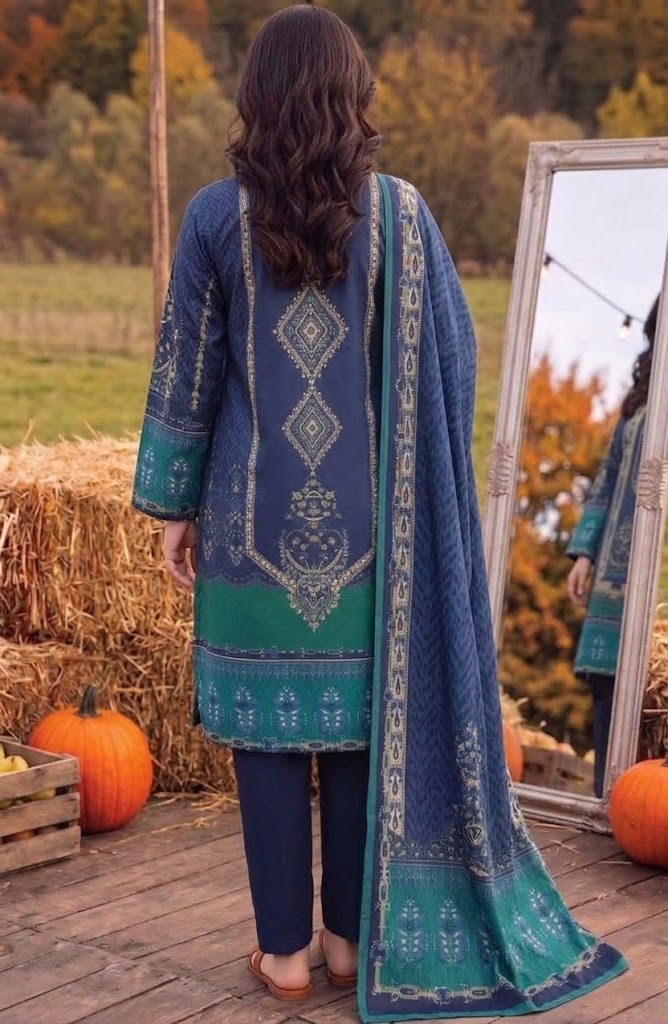 Navy Printed Linen 3-Piece Suit
