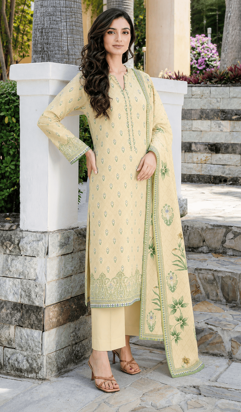 Butter Cream Sage Green Paisley 3-Piece Suit